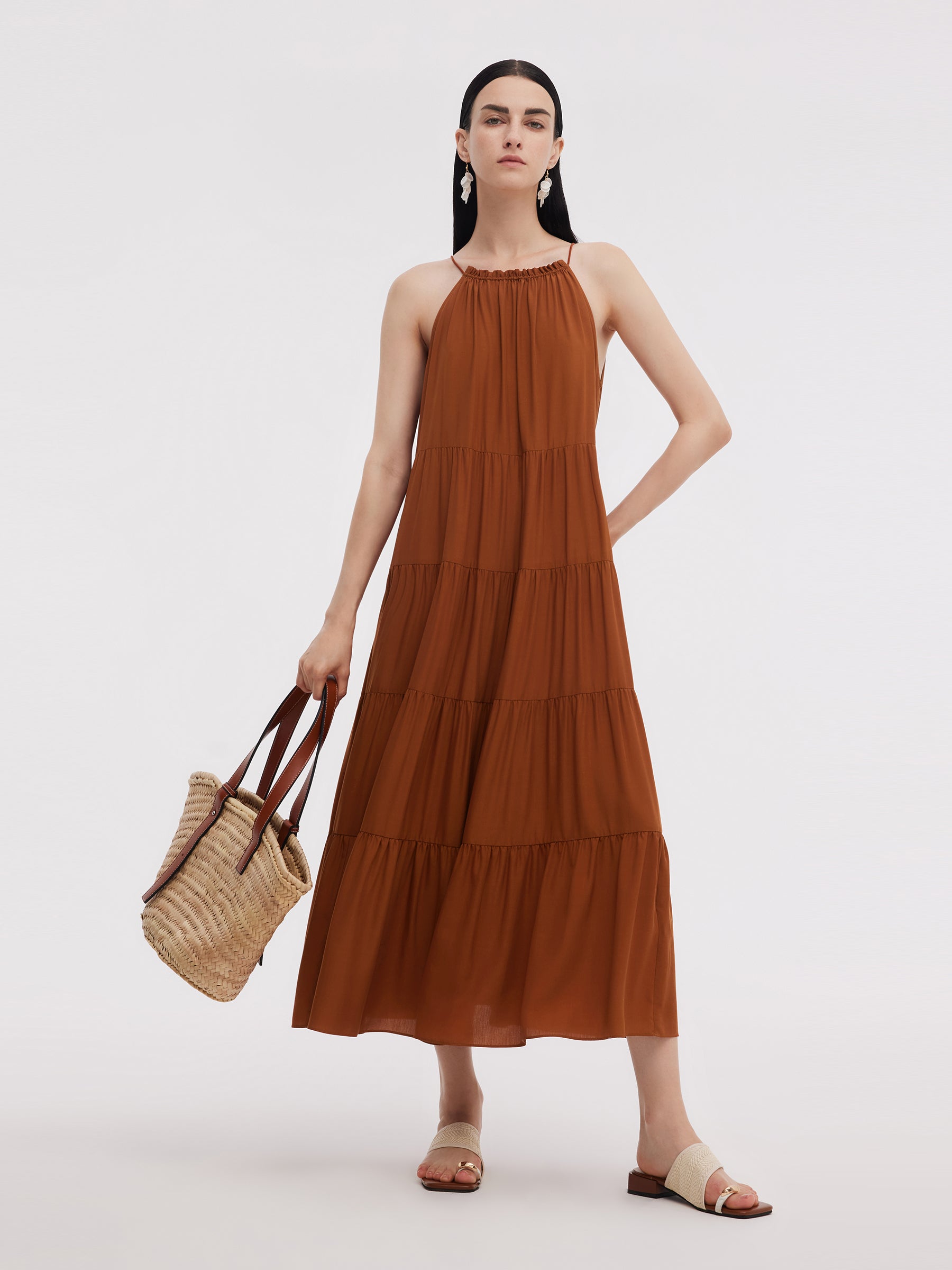 Tencel Acetate Blend Women Halter Maxi Dress GOELIA