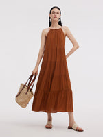 Tencel Acetate Blend Women Halter Maxi Dress GOELIA