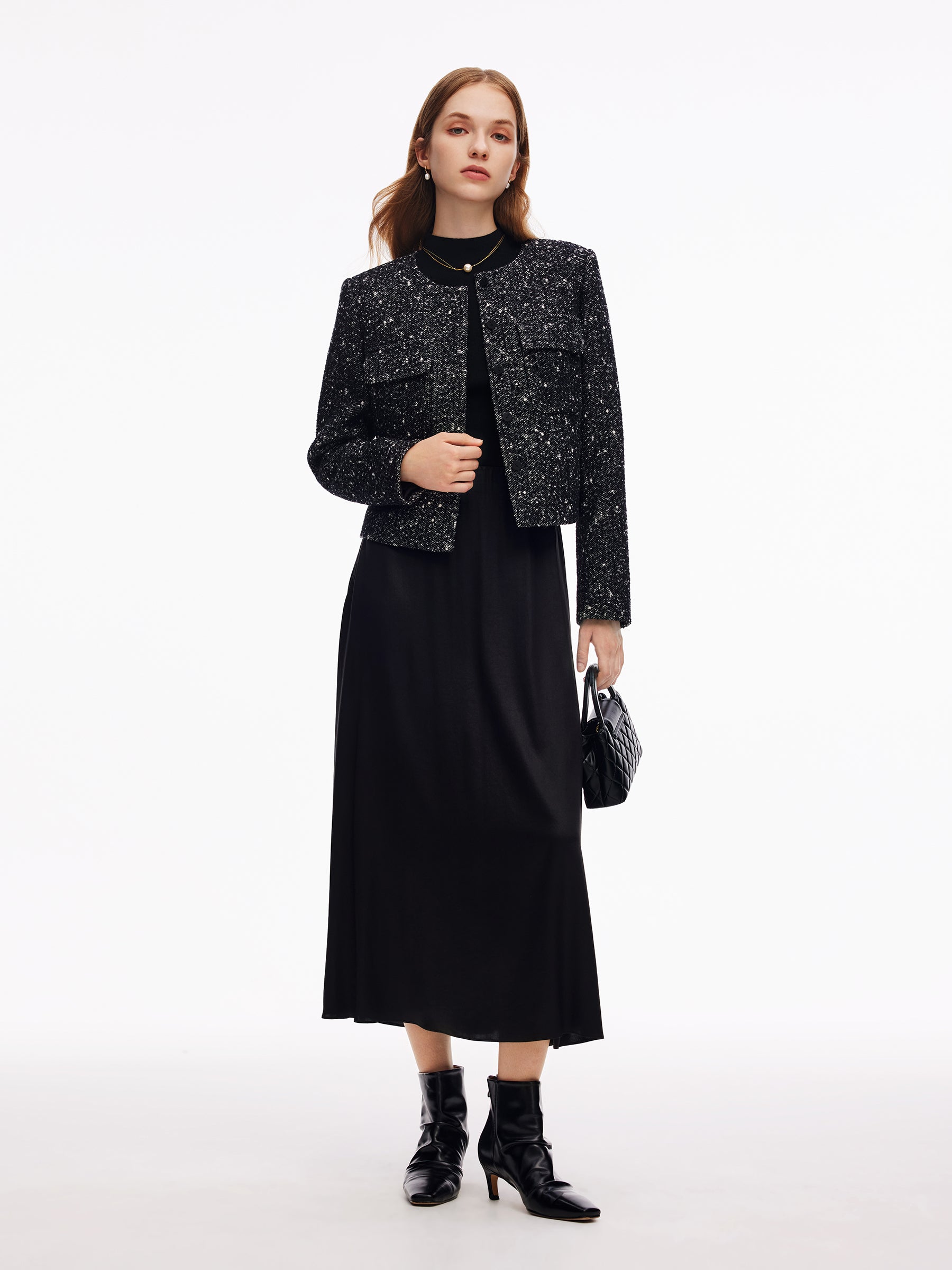 Wool Blend Round Neck Women Jacket GOELIA