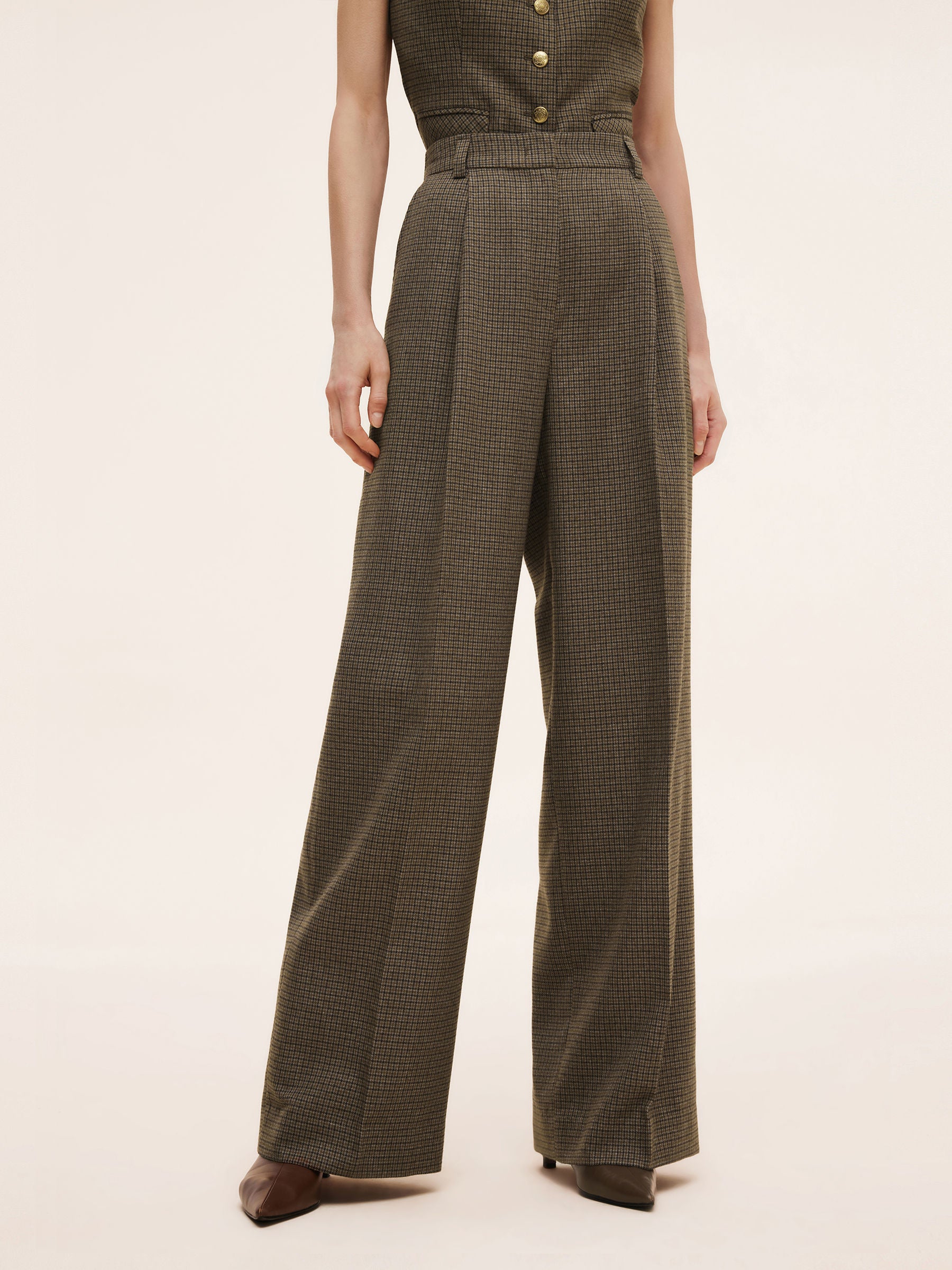 Plaid Straight Wide Leg Women Pants GOELIA