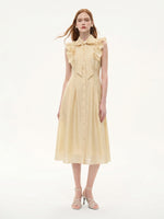 Lyocell Blend Ruffle Women Maxi Dress With Ribbon GOELIA