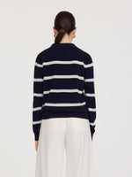 100% Wool Stripe Women Polo Sweater GOELIA