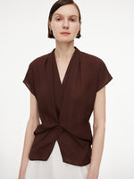 10.5MM Mulberry Silk V-Neck Twist Front Women Blouse GOELIA
