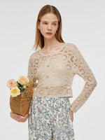 Wool Openwork Women Crop Knit Top With Camisole GOELIA