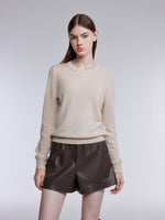 [Preview] 100% Cashmere Embroidered Crew Neck Women Sweater GOELIA