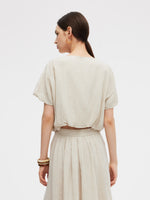 100% Linen Women Bud Sleeve Top GOELIA