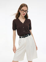 Tencel Wool Blend Rhinestone Women V-Neck Cardigan GOELIA