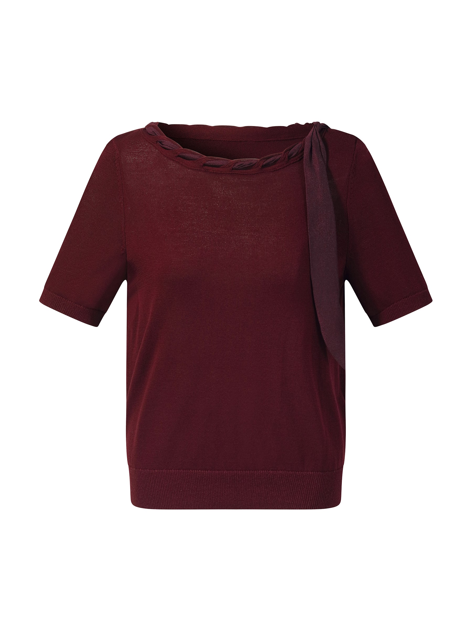 [Preview] Lyocell Blend Ribbon Neck Women Knit Top GOELIA