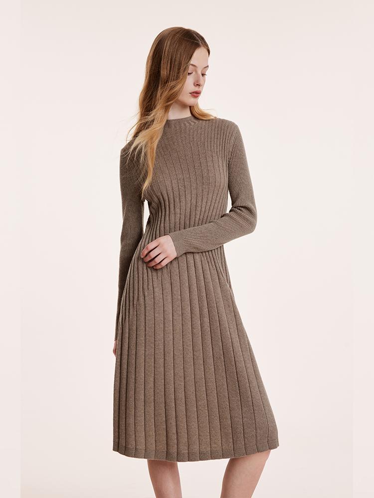 Tencel Wool Slim Knitted Dress With Scarf GOELIA