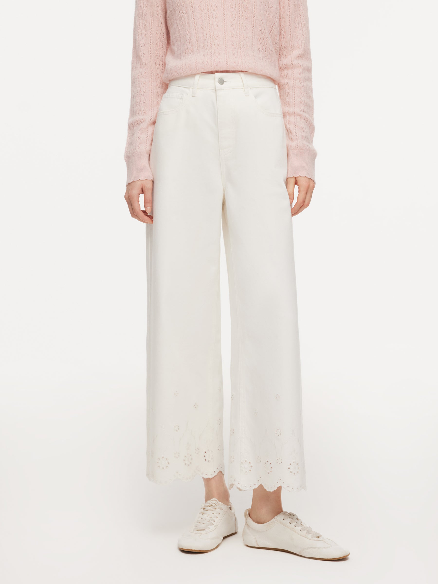 [Preview] 100% Cotton Denim Embroidered Women Wide Leg Jeans GOELIA