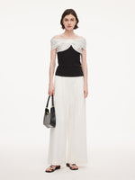 Tencel Blend Patchwork Bow Neck Women Knit Top GOELIA