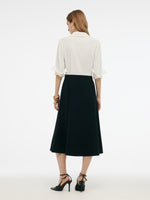 Faux Two-Piece Color Block Women Midi Dress With Leather Belt GOELIA