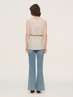 100% Linen Braided Neck Tank Top And Pants Two-Piece Set With Beaded Belt GOELIA