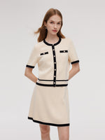 Lyocell Blend Contrast Trim Cardigan And Mini Skirt Two-Piece Set GOELIA