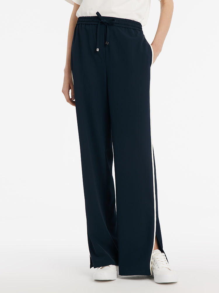 Contrast Trim Straight Women Pants With Elastic Waistband GOELIA