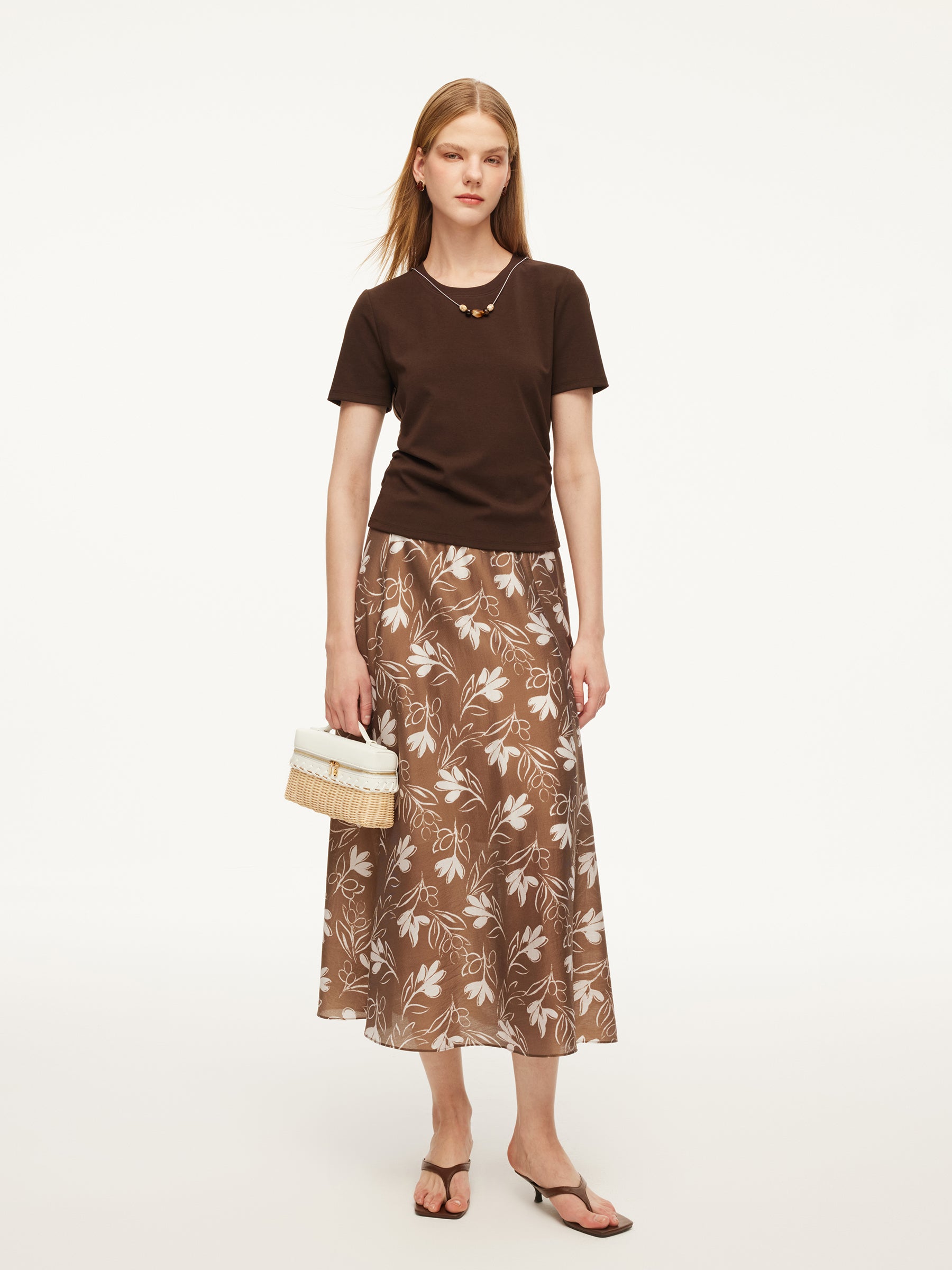 Side Twist Women T-Shirt With Detachable Beaded Necklace GOELIA