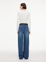 Cotton Denim Women Curved Leg Jeans With Belt GOELIA