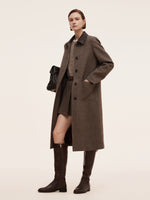 100% Washable Wool Leather Collar Women Coat GOELIA