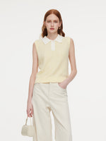 Contrast Collar Women Knit Polo Tank Top GOELIA