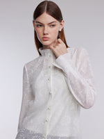 Jacquard Ruffle Collar Women Knit Shirt With Camisole GOELIA
