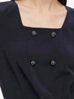 [Preview] Triacetate Blend Square Neck Women Midi Dress With Belt GOELIA