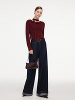 Tencel Wool Blend Cowl Neck Women Knit Top With Ribbon GOELIA