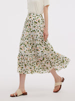 Acetate Blend Floral Print Women Tiered Skirt GOELIA