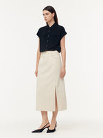 100% Cotton Denim Adjustable Waist Women Slit Skirt GOELIA