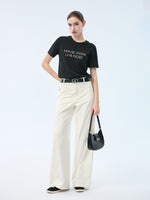 Cotton Beaded Letter Women T-Shirt GOELIA