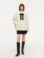 100% Wool Women Coat With Detachable Bowknot GOELIA