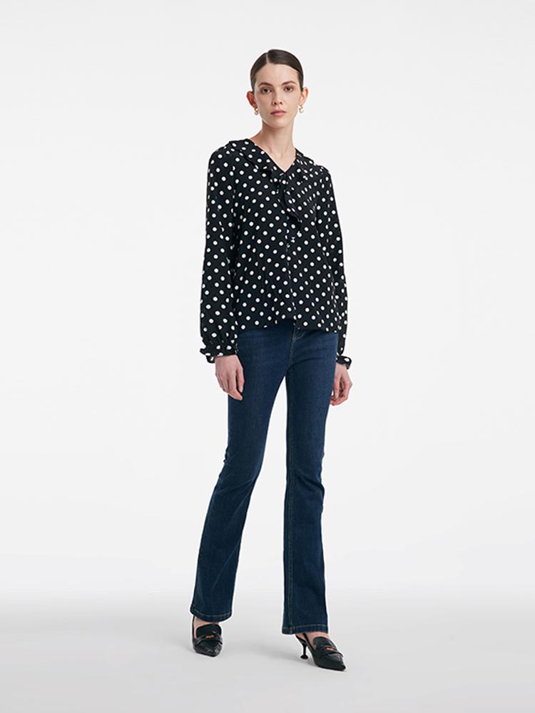 Mulberry Silk Polka Dots Ruffle Women Blouse GOELIA