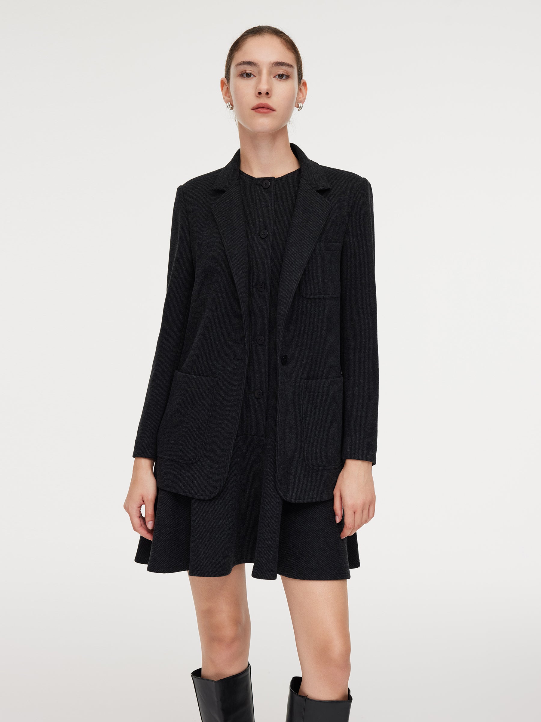 Knit Blazer And Sleeveless Mini Dress Two-Piece Set GOELIA