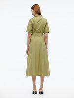 Gathered Waist Stretch Women Maxi Shirt Dress With Belt GOELIA