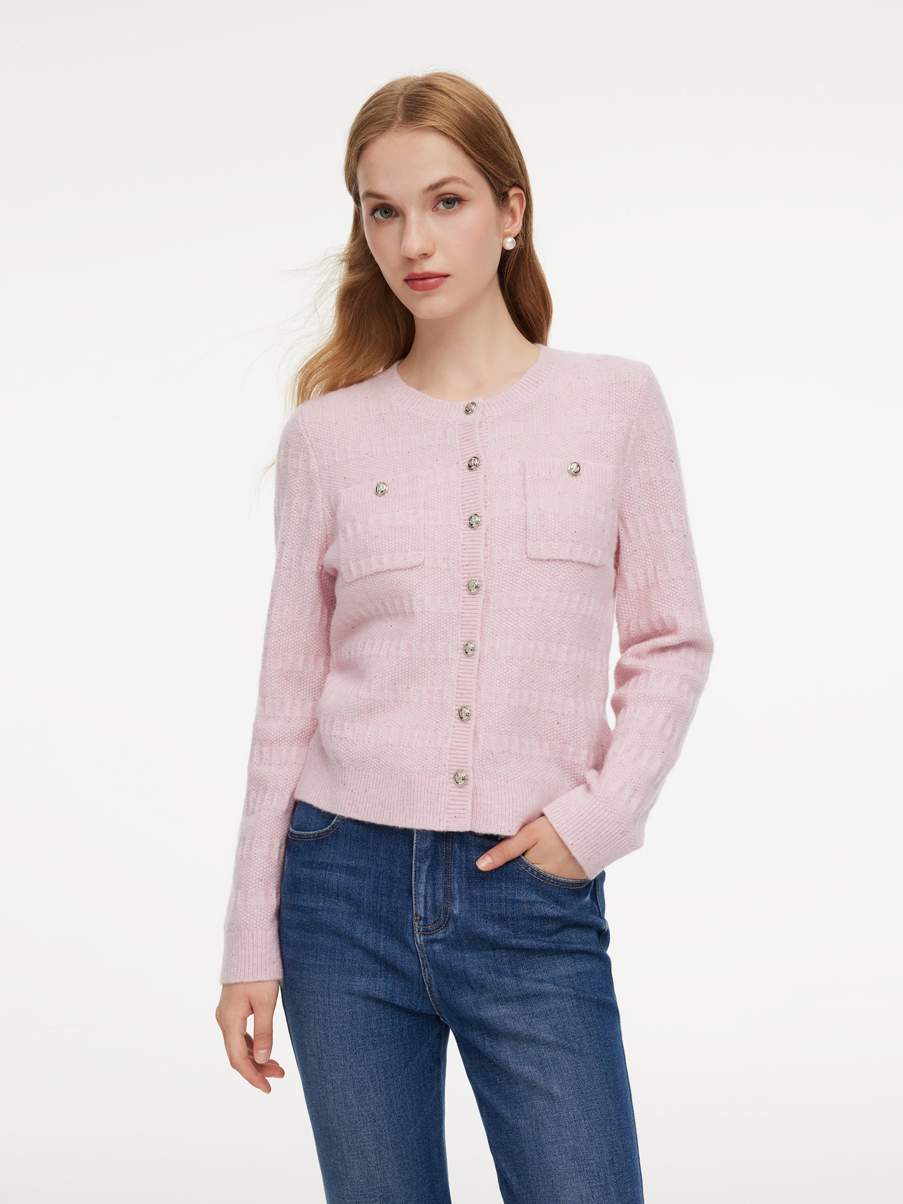 Wool Blend Round Neck Sequins Women Cardigan GOELIA
