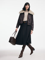 [Preview] Coated Goose Down Jacket With Detachable Shearling Collar GOELIA