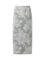 Silver Floral Jacquard Women Column Midi Skirt GOELIA