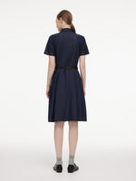 Gather-Waisted Women Midi Shirt Dress With Leather Belt GOELIA