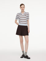 Navy Combo Stripe Women Polo Knit Top GOELIA