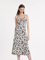 Camellia Print Spaghetti Strap Women Midi Dress GOELIA