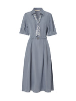 Acetate Tencel Linen Blend Women Midi Dress With Silk Scarf And Belt GOELIA