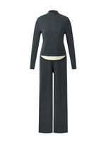Cashmere Blend Mock Layered Knit Top And Pants Two-Piece Set GOELIA