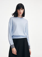 Tencel Wool Blend Women Knit Top With Detachable Stripe Hood GOELIA