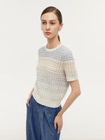 Blue And White Gradient Stripe Women Knit Top GOELIA