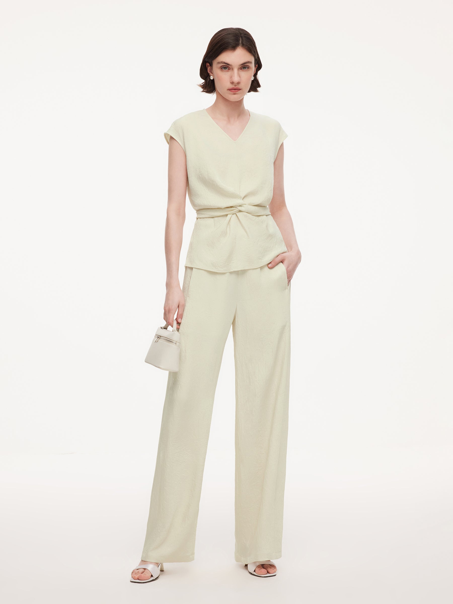 100% Acetate Back Tie Women Cap Sleeve Top GOELIA