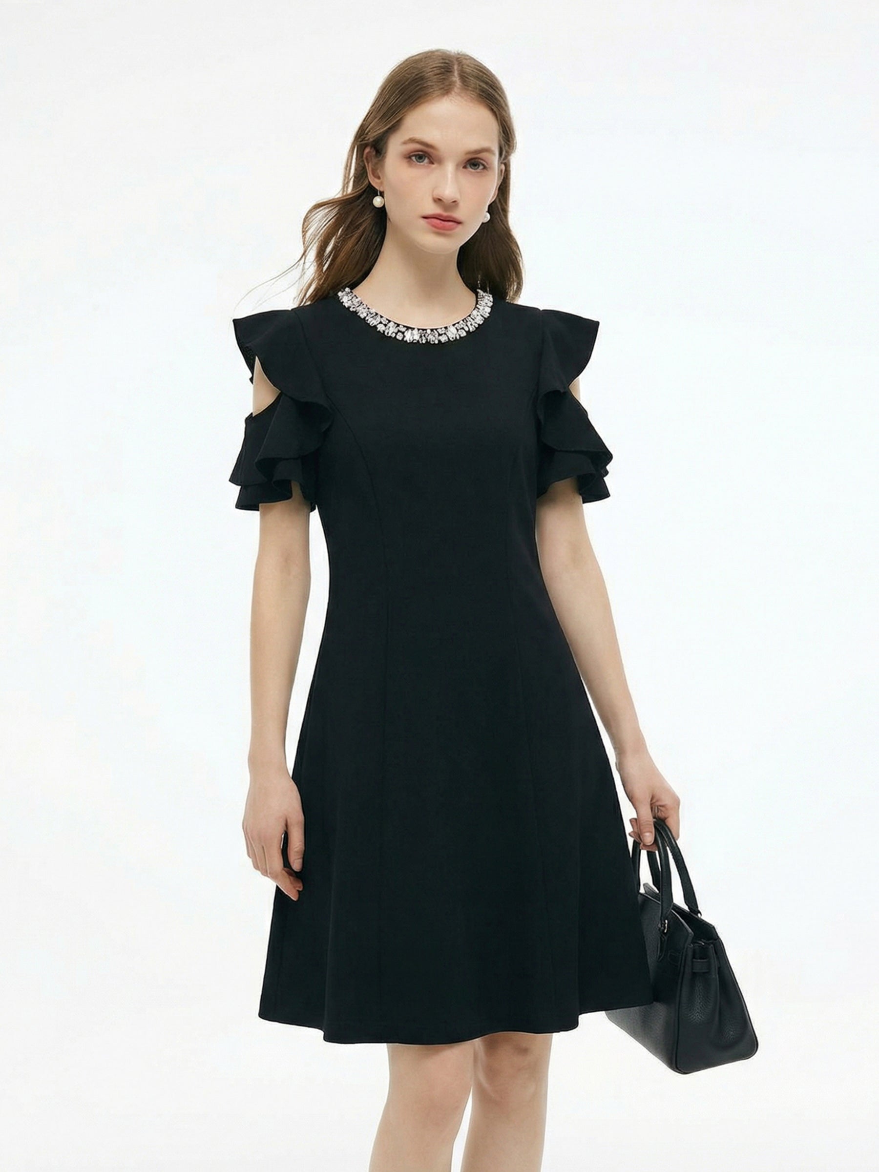 Ruffle Cold Shoulder Women Knit Mini Dress GOELIA