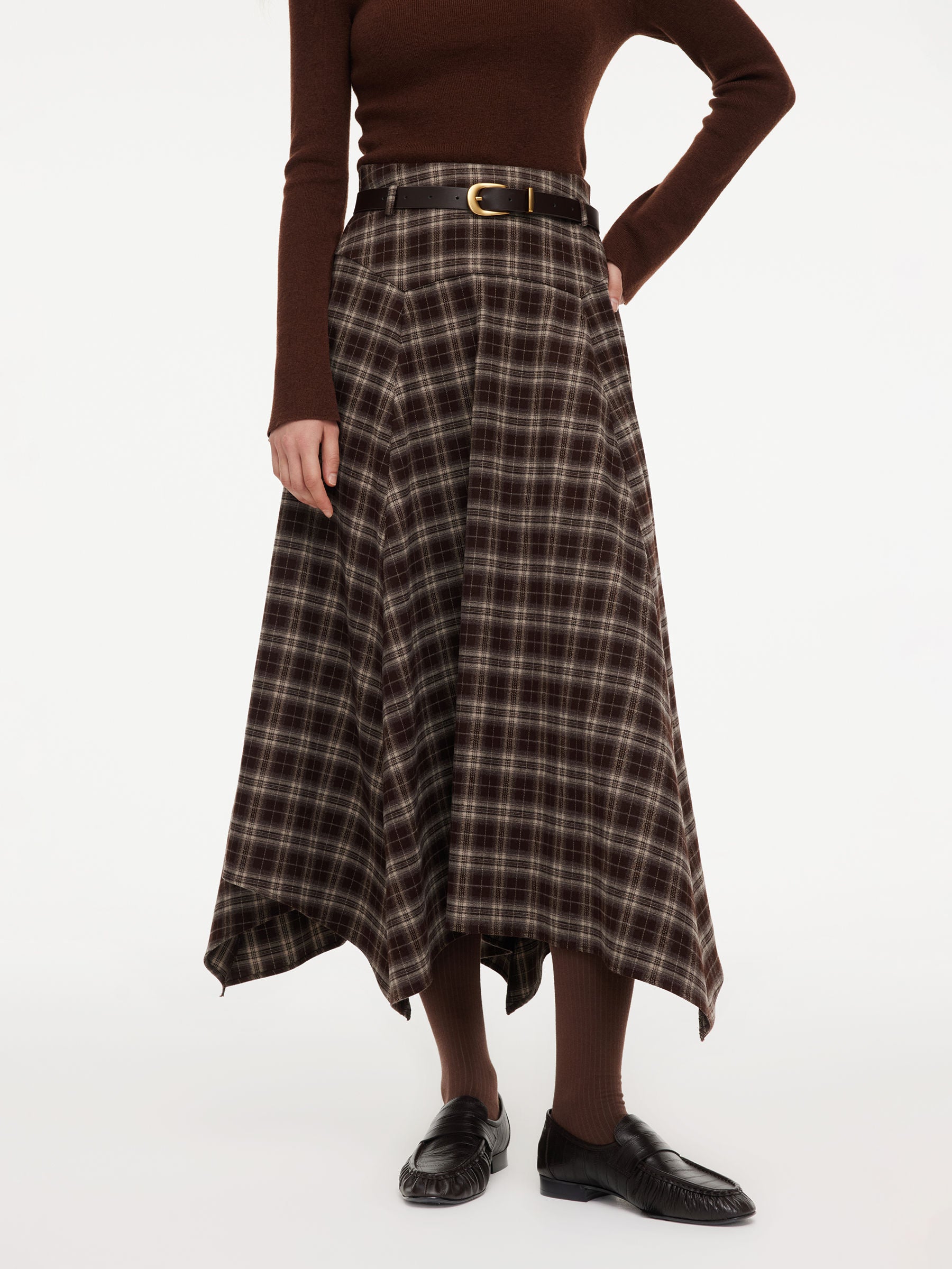 A-Line Plaid Women Skirt With Belt GOELIA