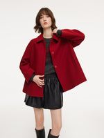 100% Wool Women Coat With Detachable Bowknot GOELIA
