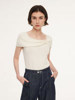 Lyocell Blend Off Shoulder Women Knit Top With Detachable Magnetic Flower GOELIA