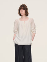 Tencel Blend Embroidered Square Neck Women Blouse GOELIA