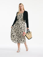 Camellia Printed Spaghetti Strap Dress And Knitted Cardigan Two-Piece Set GOELIA